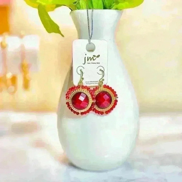 Red Statement Beaded  Earrings - Picture 1 of 3